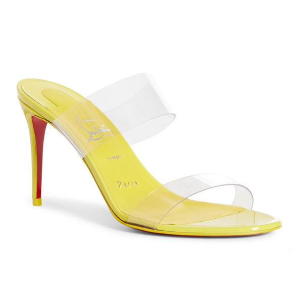 Christian Louboutin Just Nothing 85 Citrus Yellow PVC Sandal Mule Heel Pump 37 - Picture 3 of 11
